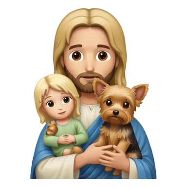 Jesus holding a cute blonde yorkie sticker