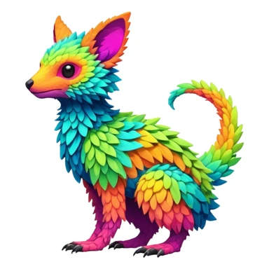 lush warm-colored colorful neon-colored Fakémon-Trico-creature (full body) sticker