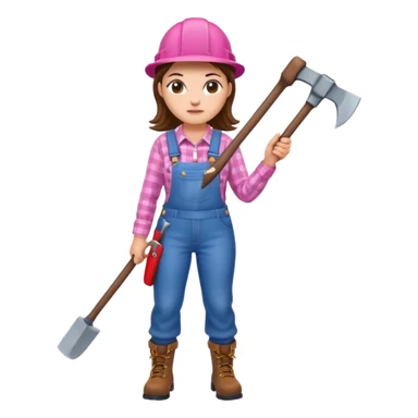 lumberjack woman holding axe pink checked shirt and overall sticker
