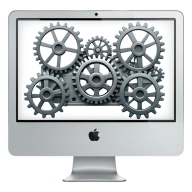 iMac computer with gears on the screen sticker