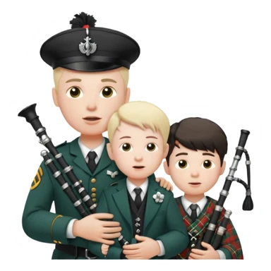 Make a emoji of a person wearing a oxygen tube or a ear plant have a little kid right next to him and a bagpiper￼ sticker