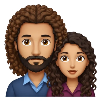 pareja de Mujer morena rizada cabello largo castaño ojos oscuros y hombre piel clara cabello negro con barba  y ojos marron sticker