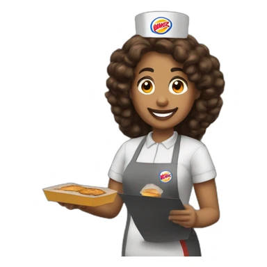 A Burger King cashier with a bag of Burgers sticker