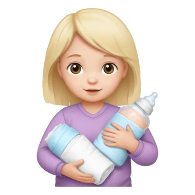 CUTE BABY GIRL WITH BOTTLE AND STACK OF DIAPERS sticker