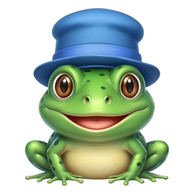 frog blinking and smiling while wearing a blue hat sticker