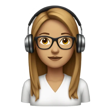 woman with straight light brown hair and glasses add headphones sticker