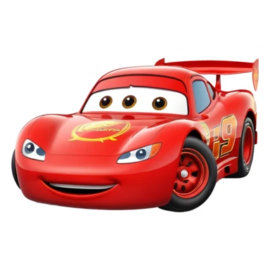 red cartoon race car with big eyes, inspired by Lightning McQueen sticker