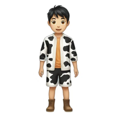 a Asian boy dress like a cow sticker