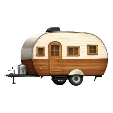 Realistic angle view vintage round wooden gypsy travel trailer isolated.  sticker