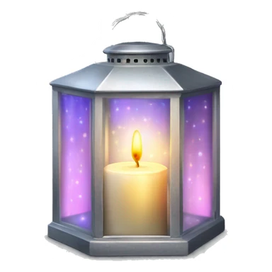 Realistic holographic silver metallic glass  latern with lit candle inside. sticker