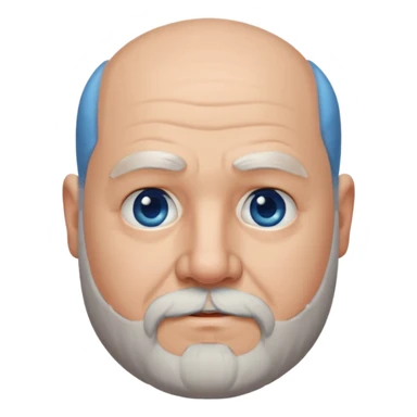 75, goatee, bald, grey side hair, chubby, blue eyes, beard sticker