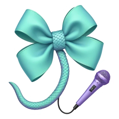 A pastel blue bow with a pastel a pastel green snake at the top of one side and a pastel purple microphone on the bottom of the other side of the bow sticker