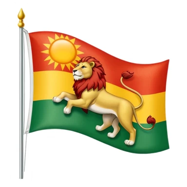 A flag with three horizontal color that upper is Green , middle is White and in down red color, in the White line is a lion and sun that sunrises from back of lion in the middle line  sticker
