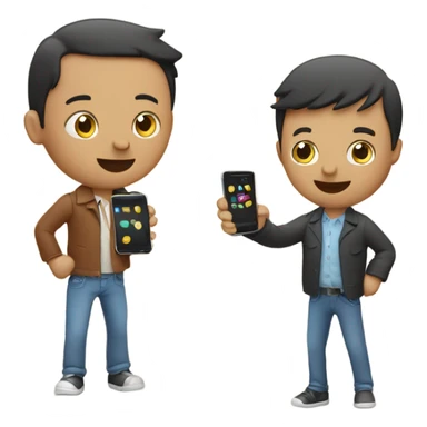two friends with smartphone showing charts sticker