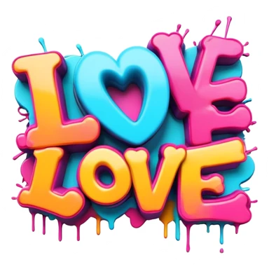 3D style, graffitied word Love sticker
