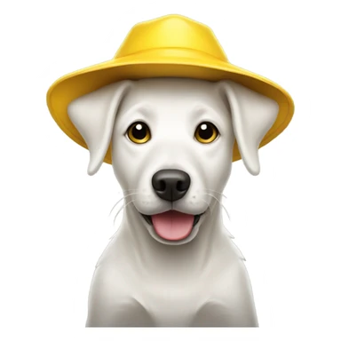 White dog with yellow rain hat sticker