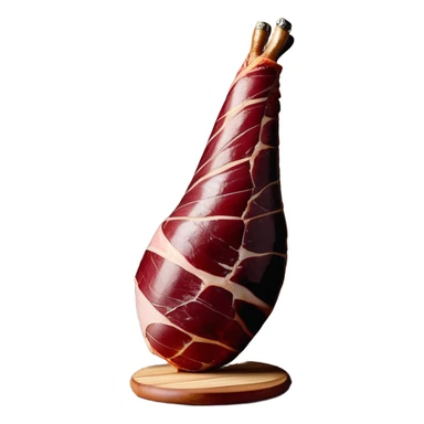 _cinematic-realistic-spanish-ham-leg,-depicted-as-a-massive,-cured-leg-of-jamón-serrano-(ham)-with-a-deep-reddish-brown-hue on the outside,-intricately-marbled-and-slightly-glossy-with-age,-elegantly-displayed-on-a-rustic-wooden-stand-and-bathed-in-warm - jamon prosciutto sticker