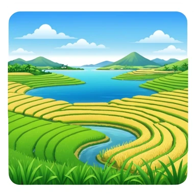 Make an emoji of a landscape with the sea and rice fields sticker