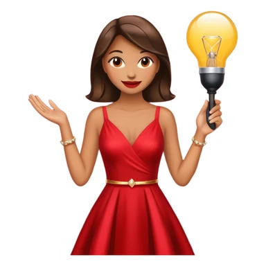Glam girl under a soft spotlight posing with a shiny stylish dress, confident smile — picks the boldest deal sticker
