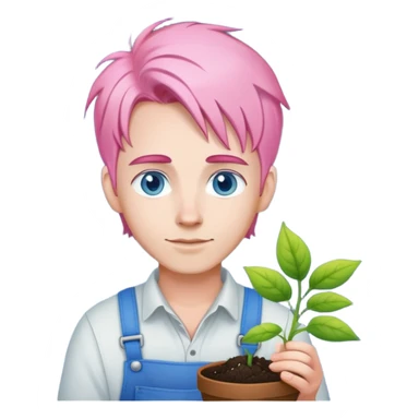 Young White farmer with pink hair and blue eyes planting seeds  sticker