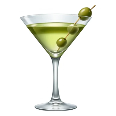 martini with 3 green khaki olives all at the same stick . liquid should be a bit more of a clear color. fancy  sticker