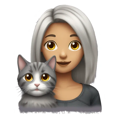 A girl with highlights and a fluffy gray cat sticker