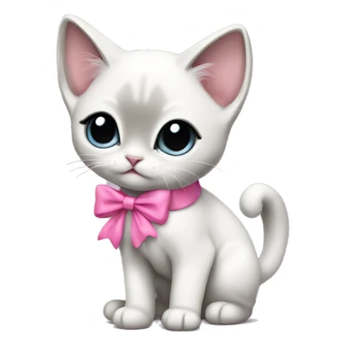 extremely cute kawaii white and gray siamese kitten with pink bow full body sticker