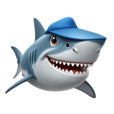 Shark looking happy, wearing a baseball cap and blue glasses sticker