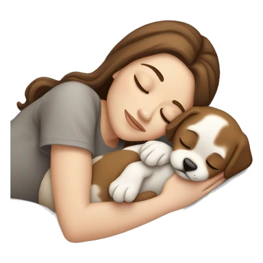 White girl brown hair sleeping with puppy sticker