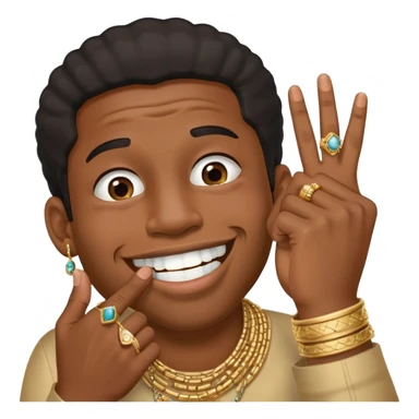 Giggling black man with jewelry covering his mouth with his right hand with one thumb and four fingers only sticker
