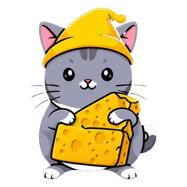 cheese cat wearing a yellow hat sticker