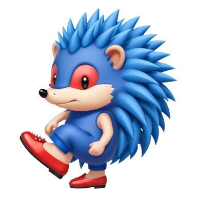 Blue hedgehog with red shoes and peach arms with large quills sticker