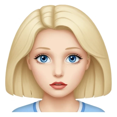 Bonnie Blue Porträt einer jungen Frau mit ovalem Gesicht, großen hellblauen Augen, langen Wimpern und geschwungenen Augenbrauen. Gerade, feine Nase und volle Lippen mit sichtbarem Lächeln. Glatte, leicht gebräunte Haut mit natürlichem Glow. Schulterlanges, blondes Haar mit Locken und Mittelscheitel sticker