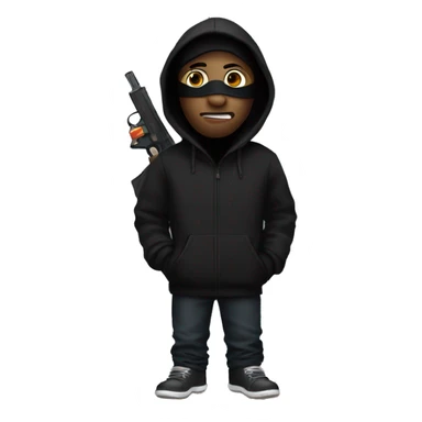Man with black hoodie and ski mask holding a black water gun sticker