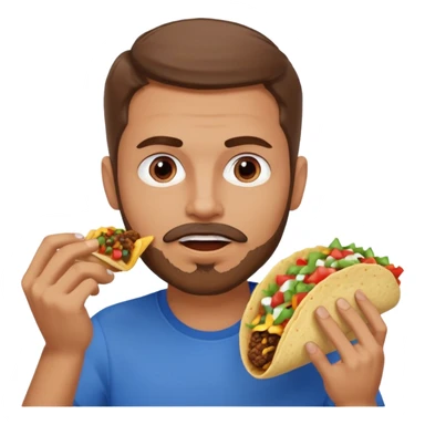 White man with brown hair, blue eyes and a gray goatee eating a taco sticker