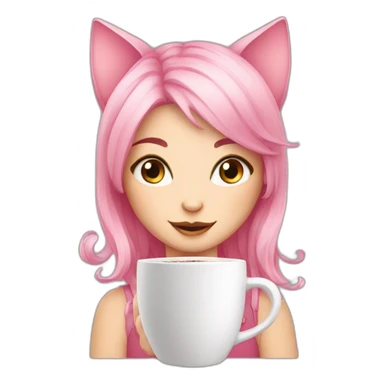 cute pink hair cat girl with coffee sticker