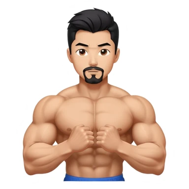  Korean Asian handsome man with black pointy hair full goatee and body builder biceps sticker
