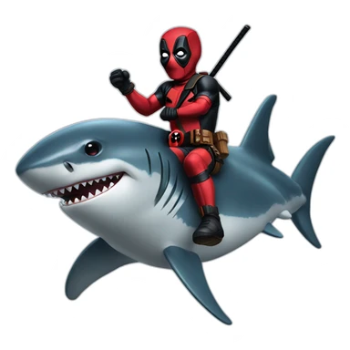 deadpool riding shark sticker