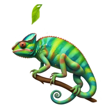 Giant chameleon on a branch, blending with vibrant greenery. Detailed scales in shifting colors, showing the chameleon’s ability to camouflage. Soft natural light highlights its texture. Nature background with leafs aтв адщцукы. Lush jungle background with vivid foliage, transparent background. sticker