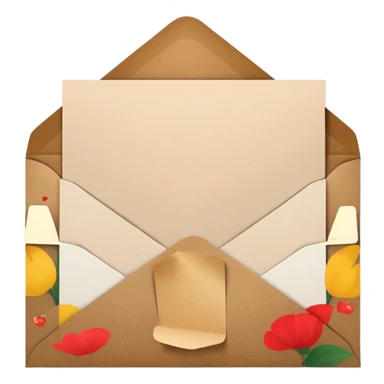 blank greeting card open with brown envelope next to it sticker