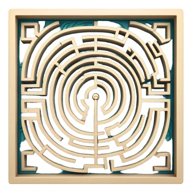 An icon showing an overhead view of a maze with doors on each side, leading to the finish line. The maze should be intricate, symbolizing the challenge of indoor and city-based escape rooms. The design conveys the thrill of navigating through twists and turns. transparent background sticker