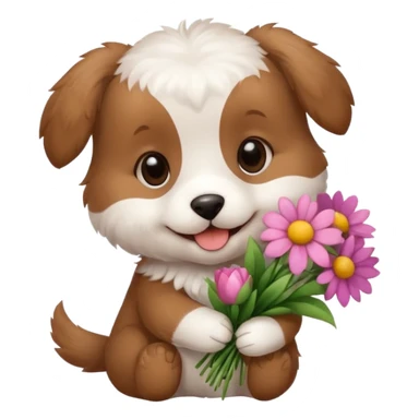 puppy dog holding flowers sticker