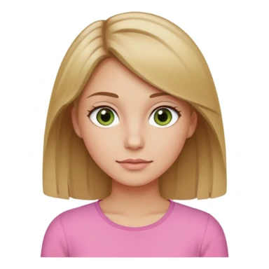 Mujer piel blanca, ojos cafés verdosos, cabello café claro con mechas rubias con un top rosado sticker