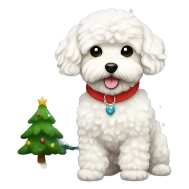 Dog Maltipoo with snow and Christmas tree  sticker