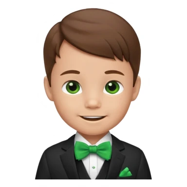 baby boy, brown hair in suit, with green bow, smile sticker