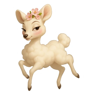 feminine vanilla cloud doe floating gracefully with rosy cheeks and cherry flowers on its head, Pixar-inspired art, touch of allure and sophistication, always tasteful sticker