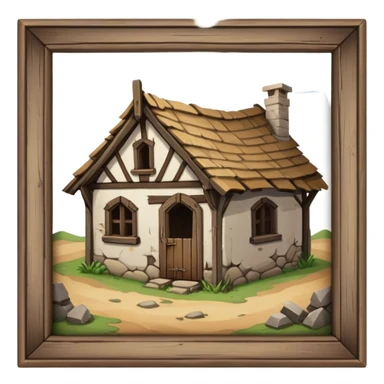 a dilapidated one-story medieval shack. it has no windows. sticker