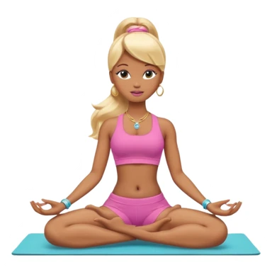 Brown skin blonde hair Barbie doing yoga with belly button pierced sticker