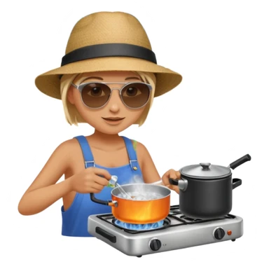 A camper boiling water on a portable stove, enjoying the outdoor breeze.
 sticker