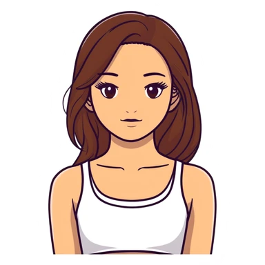 beautiful girl, long straight brown hair, brown eyes with lashes, wearing a white crop top, tan skin sticker